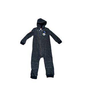 Gray Heather Hooded Baby Onesie With Rock Patches & Asymmetrical Zipper Size 24M